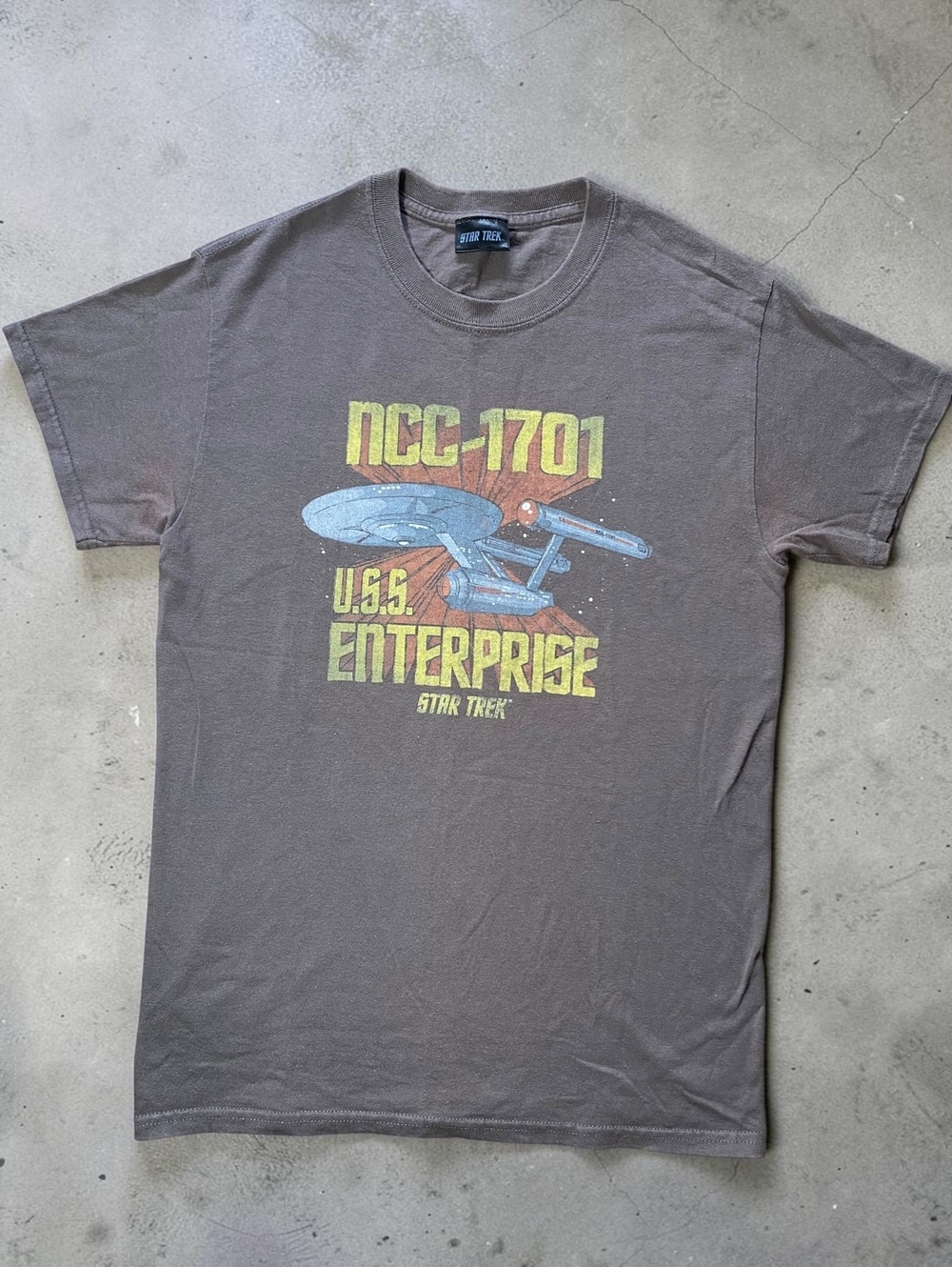 Vintage Mens Graphic T-Shirt S Regular Short Sleeve Gray Cotton USS Star Trek